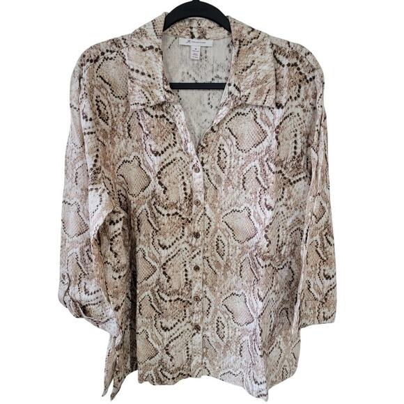 JM Collection Heavyweight Linen Top Womens 18 Button Blouse Animal Print - Picture 6 of 16